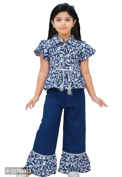 Fabulous Blue Top With Bottom Set Printed For Girls-thumb0