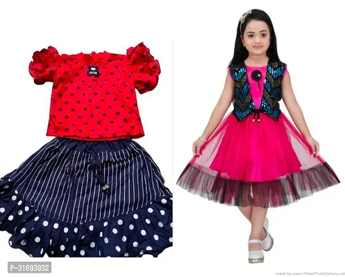 Beautiful Multicoloured Cotton Blend Frock For Girls Pack of 2