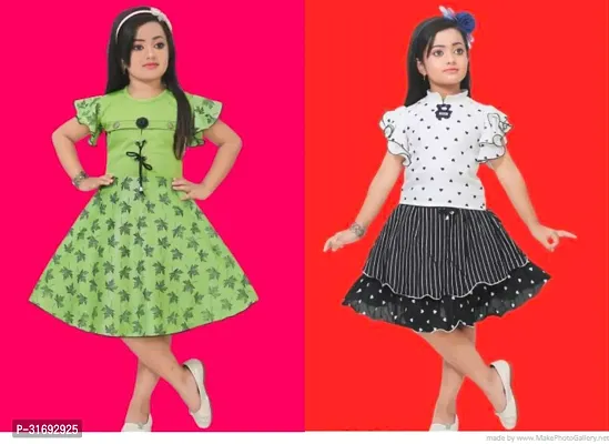 Beautiful Multicoloured Cotton Blend Frock For Girls Pack of 2