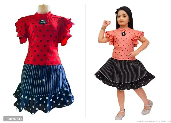 Beautiful Multicoloured Cotton Blend Frock For Girls Pack of 2