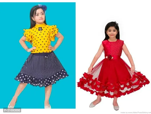 Beautiful Multicoloured Cotton Blend Frock For Girls Pack of 2-thumb0