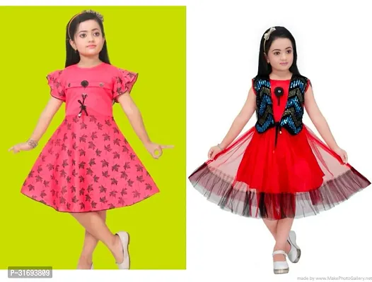 Beautiful Multicoloured Cotton Blend Frock For Girls Pack of 2-thumb0