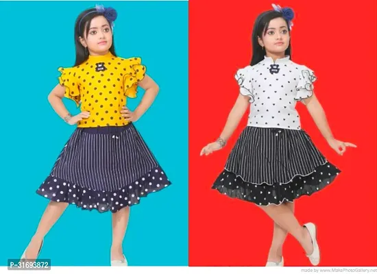 Beautiful Multicoloured Cotton Blend Frock For Girls Pack of 2