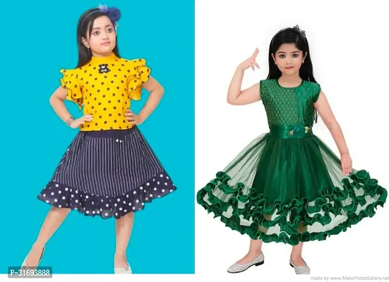 Beautiful Multicoloured Cotton Blend Frock For Girls Pack of 2-thumb0