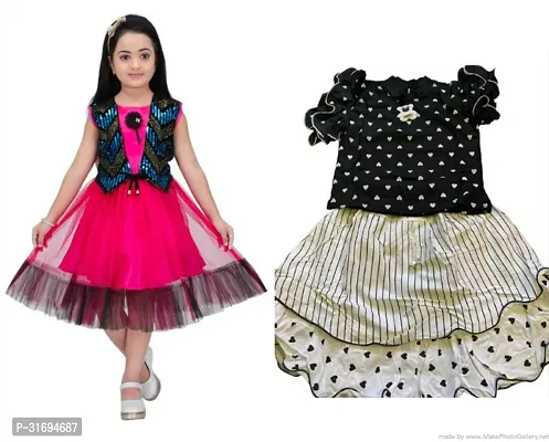 Beautiful Multicoloured Cotton Blend Frock For Girls Pack of 2