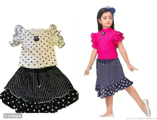 Beautiful Multicoloured Cotton Blend Frock For Girls Pack of 2