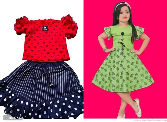 Beautiful Multicoloured Cotton Blend Frock For Girls Pack of 2-thumb0