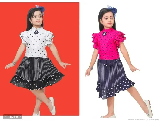 Beautiful Multicoloured Cotton Blend Frock For Girls Pack of 2-thumb0