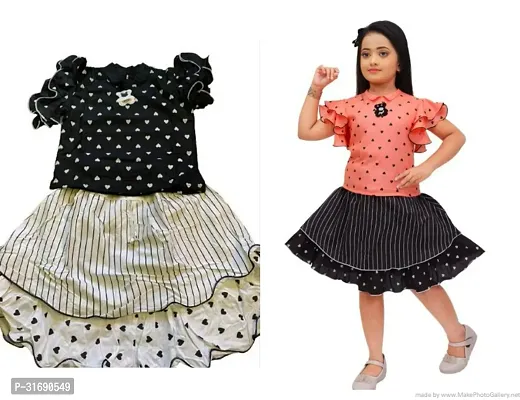 Beautiful Multicoloured Cotton Blend Frock For Girls Pack of 2