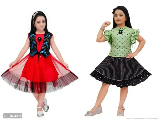 Beautiful Multicoloured Cotton Blend Frock For Girls Pack of 2