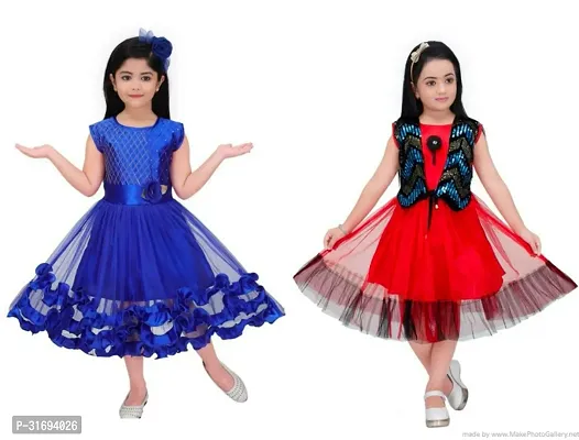 Beautiful Multicoloured Cotton Blend Frock For Girls Pack of 2