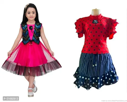 Beautiful Multicoloured Cotton Blend Frock For Girls Pack of 2-thumb0