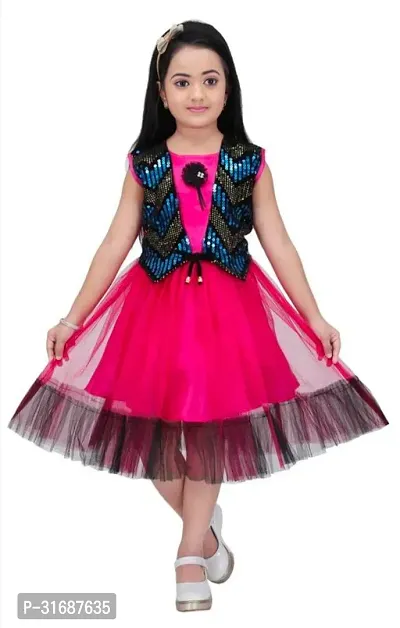 Beautiful Pink Cotton Blend Frock For Girls