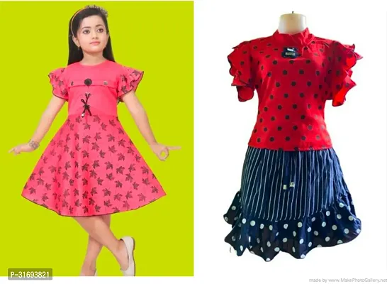 Beautiful Multicoloured Cotton Blend Frock For Girls Pack of 2-thumb0