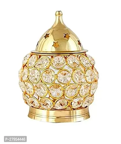 Spherulemuster Brass Crystal Matki Diya||Glass Diya||Table Lamp||Oil Lamp|| For Pooja Home Decorative-thumb0