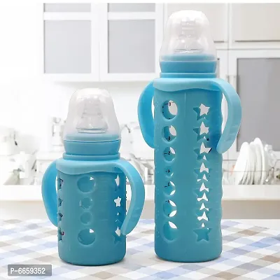 Trendy Baby Glass Feeding Bottles With Handle Protective Silicone Sleeve For New Born/Infants/Toddler Up To 5 Years, Bpa Free