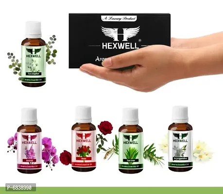 Hexwell Essential Oil For Home Fragrance Rose, Orchid, Tea Tree, Eucalyptus  Rajnigandha 5 Count  (10 ml)