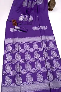 Burgundy Elegance: Banarasi Silk Saree with Gold-Silver Zari Floral Butta and Silver Paisley Pallu (PURPLE)-thumb2