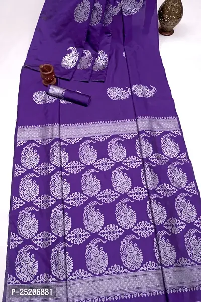 Burgundy Elegance: Banarasi Silk Saree with Gold-Silver Zari Floral Butta and Silver Paisley Pallu (PURPLE)-thumb3