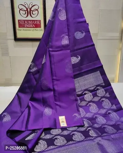 Burgundy Elegance: Banarasi Silk Saree with Gold-Silver Zari Floral Butta and Silver Paisley Pallu (PURPLE)-thumb5