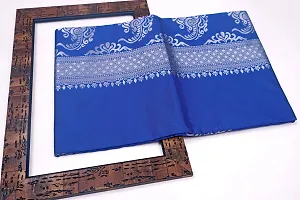 Burgundy Elegance: Banarasi Silk Saree with Gold-Silver Zari Floral Butta and Silver Paisley Pallu (BLUE)-thumb3