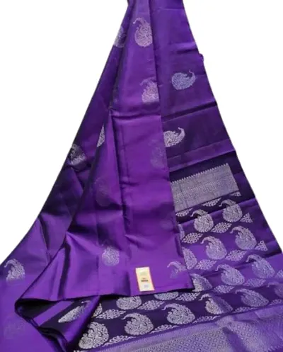 Elegance: Banarasi Silk Saree with Gold-Silver Zari Floral Butta and Paisley Pallu (PURPLE)