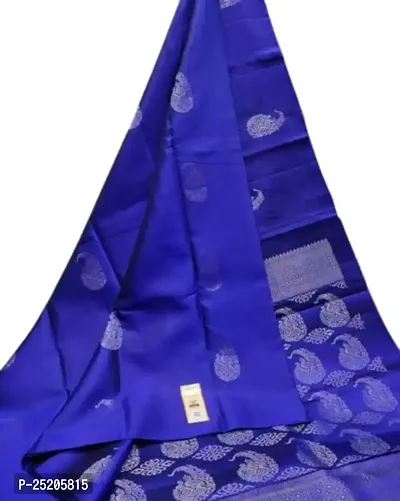 Burgundy Elegance: Banarasi Silk Saree with Gold-Silver Zari Floral Butta and Silver Paisley Pallu (BLUE)-thumb0