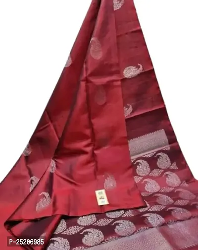 Burgundy Elegance: Banarasi Silk Saree with Gold-Silver Zari Floral Butta and Silver Paisley Pallu (MAROON)