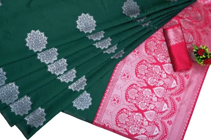 Elegant Banarasi Soft Silk Saree: Intricate Patterns and Stunning Pallu - A Timeless Work of Art for Your Wardrobe (PINK GREEN)