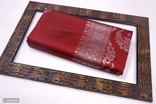 Burgundy Elegance: Banarasi Silk Saree with Gold-Silver Zari Floral Butta and Silver Paisley Pallu (MAROON)-thumb2