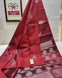 Burgundy Elegance: Banarasi Silk Saree with Gold-Silver Zari Floral Butta and Silver Paisley Pallu (MAROON)-thumb4