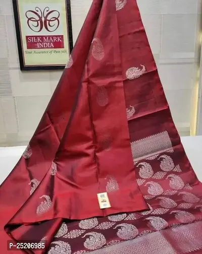 Burgundy Elegance: Banarasi Silk Saree with Gold-Silver Zari Floral Butta and Silver Paisley Pallu (MAROON)-thumb5