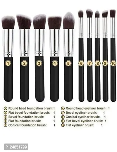 Shishi Synthetic Foundation Face Powder Blush Eyeshadow Brush Makeup Brush Kit With Blender Sponge And Brush Cleaner -Pack Of 10-thumb0