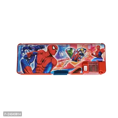 Multipurpose Magnetic Pencil Box With Light And Sharpener For Girls And Boys | Spider-Man Print Cartoon Printed Pencil Case Spider-Man Print Blue Geometry Box-thumb0