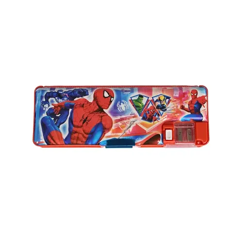 Multipurpose Magnetic Pencil Box With Light And Sharpener For Girls And Boys | Spider-Man Print Cartoon Printed Pencil Case Spider-Man Print Blue Geometry Box