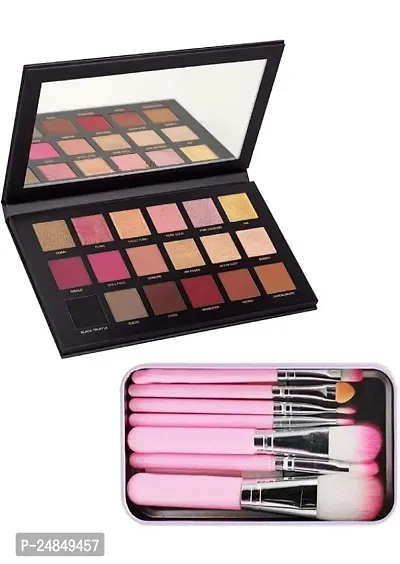 Eye Makeup 18 Color Rose Gold Edition Eyeshadow Palette, Metallic Finish And 7 Pcs Pink Kitty Makeup Brush Combo Set-thumb0