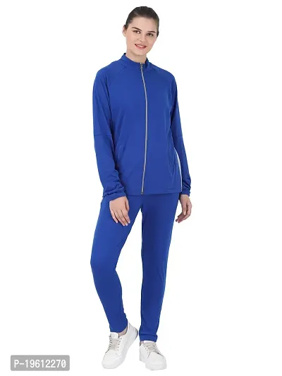 Elite Blue Cotton Hosiery Solid Tracksuit For Women