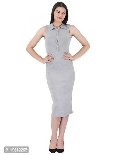 Stylish Grey Soft Ribbed Cotton Solid Dresses For Women