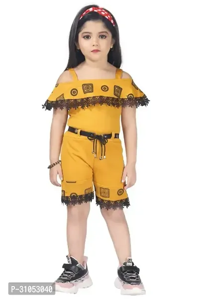 Stylish Yellow Cotton Blend Dresses For Girls-thumb0