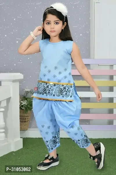 Stylish Blue Cotton Blend Dresses For Girls-thumb0