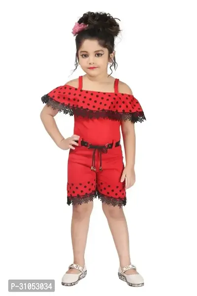 Stylish Red Cotton Blend Dresses For Girls