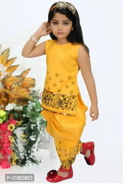 Stylish Yellow Cotton Blend Dresses For Girls-thumb0