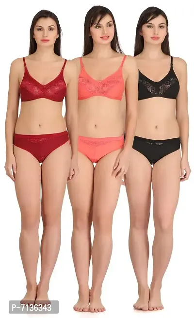 Embibo Women's Lingerie Set Black-Maroon-Pink-thumb0