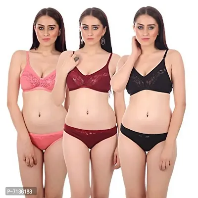 Embibo Multicolor Hosiery Bra  Panty Set for Women-thumb0