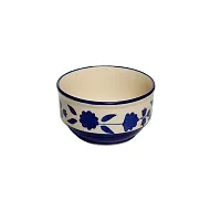 Freakway Handpainted Royal Blue Floral and Leaf-Stripe Pattern Ceramic Soup Bowls with Matching Spoons - (Set of 2, 350 ML, Dishwasher & Microwave Safe)-thumb4