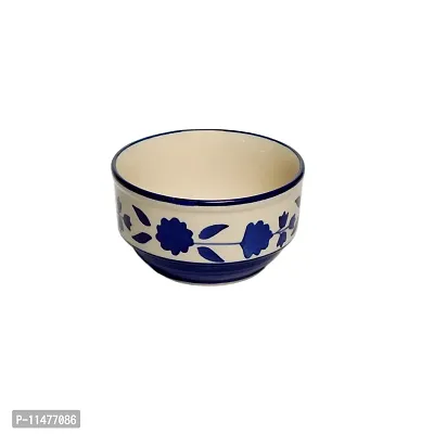 Freakway Handpainted Royal Blue Floral and Leaf-Stripe Pattern Ceramic Soup Bowls with Matching Spoons - (Set of 2, 350 ML, Dishwasher & Microwave Safe)-thumb5