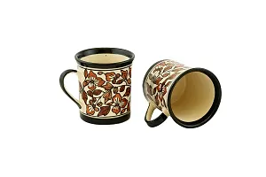 Freakway Floral Handcarfted Ceramic Tea Cups and Ceramic Coffee Mugs Set of 2 (250 ML, Microwave & Dishwasher Safe) - Tea Mugs Ceramic Mugs Milk Mug Coffee Cup Drinkware-Color-Brown-thumb1