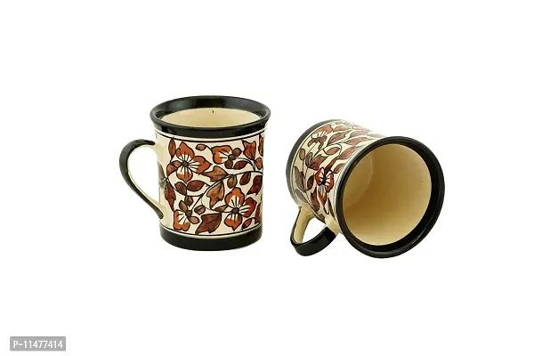 Freakway Floral Handcarfted Ceramic Tea Cups and Ceramic Coffee Mugs Set of 2 (250 ML, Microwave & Dishwasher Safe) - Tea Mugs Ceramic Mugs Milk Mug Coffee Cup Drinkware-Color-Brown-thumb2