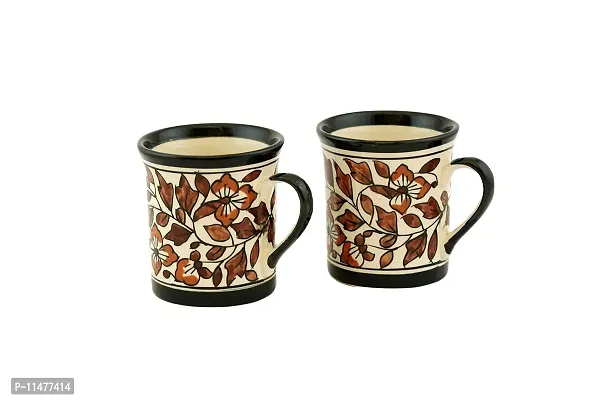 Freakway Floral Handcarfted Ceramic Tea Cups and Ceramic Coffee Mugs Set of 2 (250 ML, Microwave & Dishwasher Safe) - Tea Mugs Ceramic Mugs Milk Mug Coffee Cup Drinkware-Color-Brown-thumb3