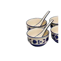 Freakway Handpainted Royal Blue Floral and Leaf-Stripe Pattern Ceramic Soup Bowls with Matching Spoons - (Set of 2, 350 ML, Dishwasher & Microwave Safe)-thumb3